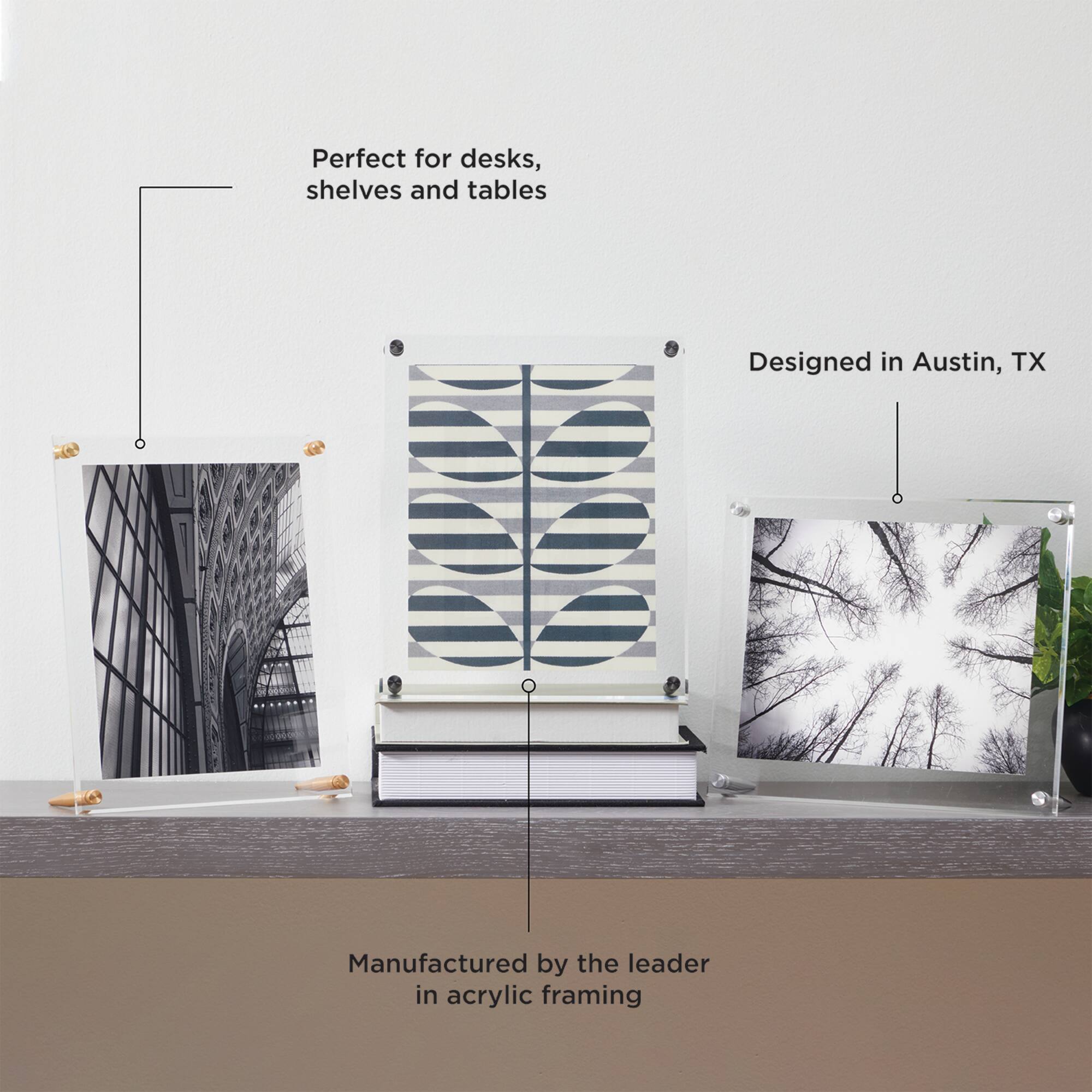 Wexel Art Clear Acrylic Tabletop Floating Picture Frame with Graphite Hardware